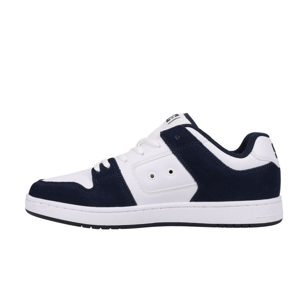 A navy and white DC shoe.