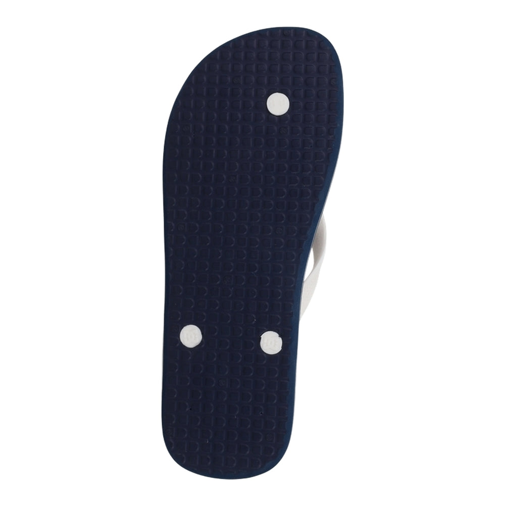 A black outsole with white straps.