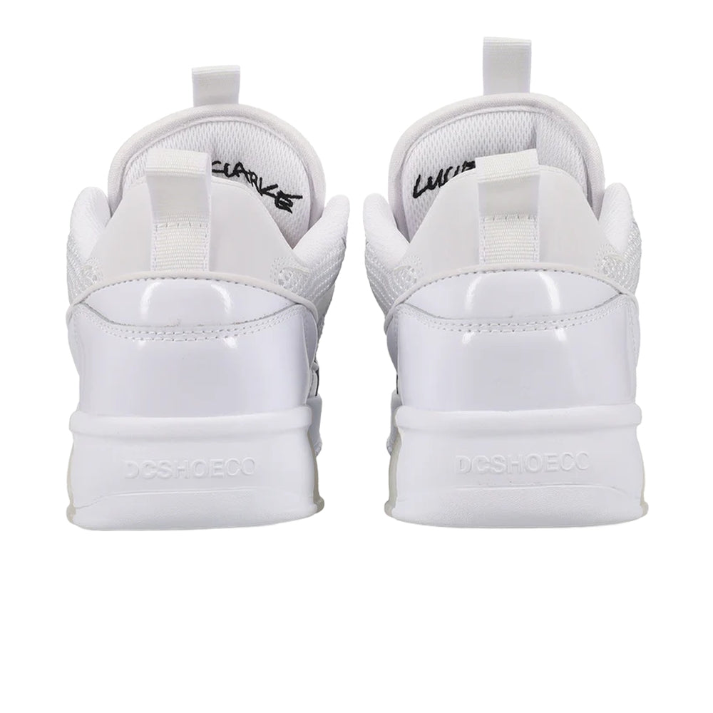 A pair of white DC shoes.