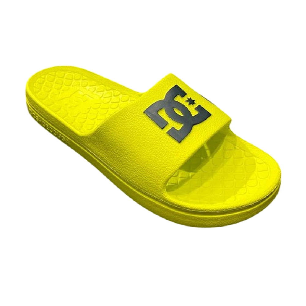 A yellow DC slipper.