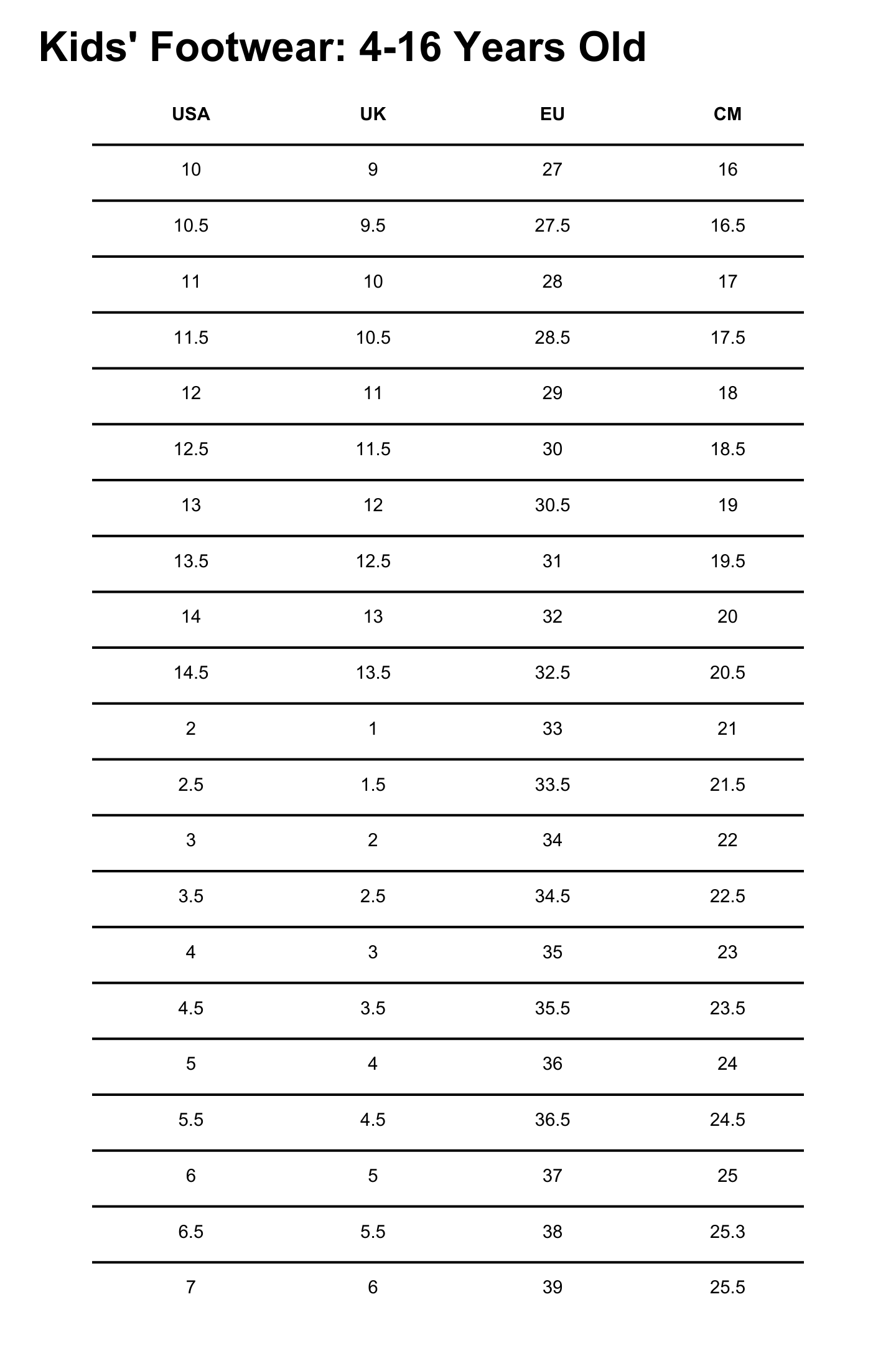 Shoes Size Chart Image